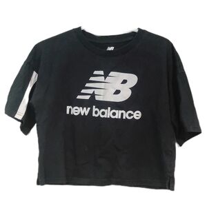 New Balance Black Tee with White Logo and Sleeve Stripe